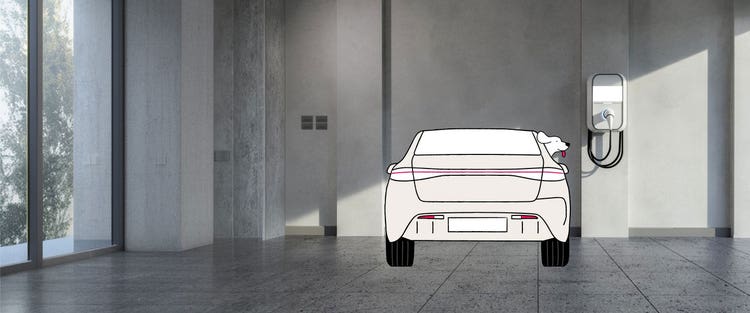 EV novated lease Australia: EV next to an EV charging installed on the wall.