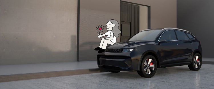An electric vehicle charged inside a company building.