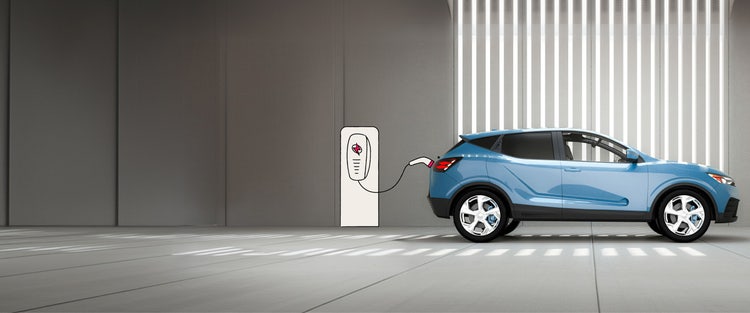 An electric vehicle charged inside a company building.